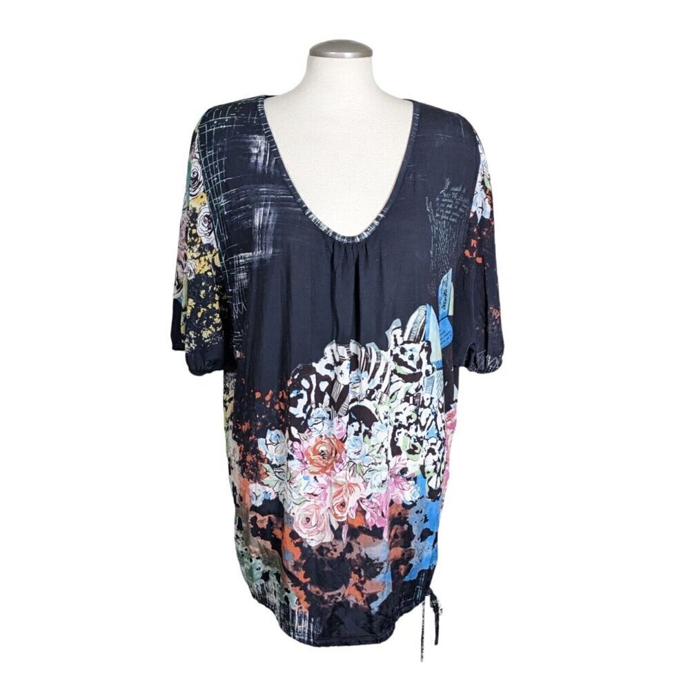 Save The Queen Womens Small Blouse Top Multicoloured Floral Drawstring Hem